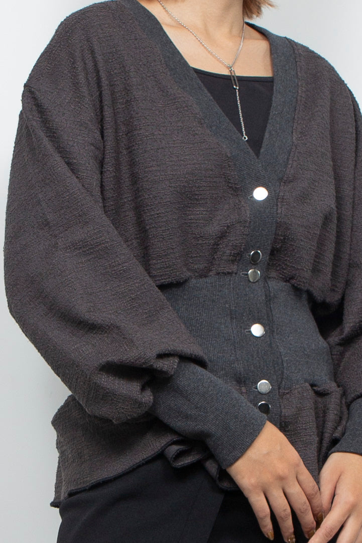 Tweed Jersey Peplum Cardigan Gray