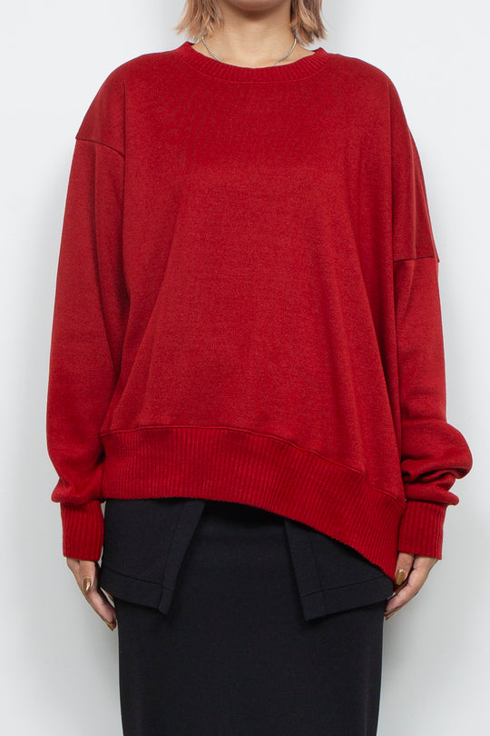 Asymmetric Smooth Knit Pullover Red