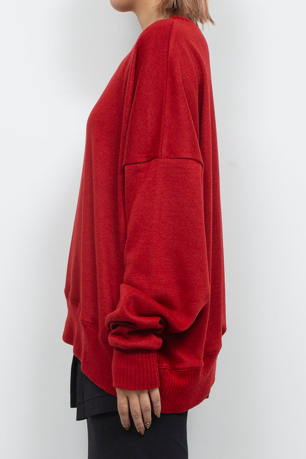 Asymmetric Smooth Knit Pullover Red