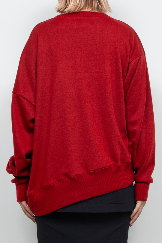 Asymmetric Smooth Knit Pullover Red