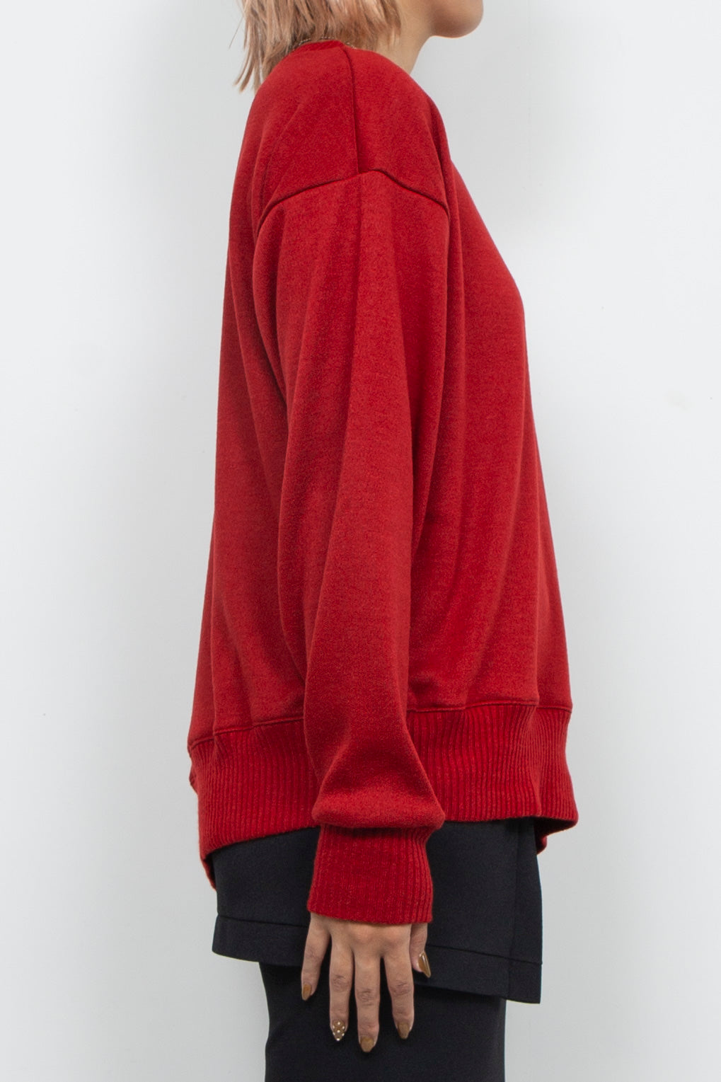 Asymmetric Smooth Knit Pullover Red