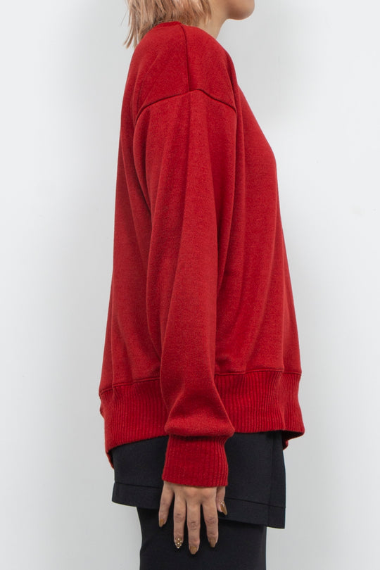Asymmetric Smooth Knit Pullover Red