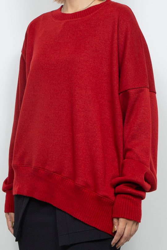 Asymmetric Smooth Knit Pullover Red