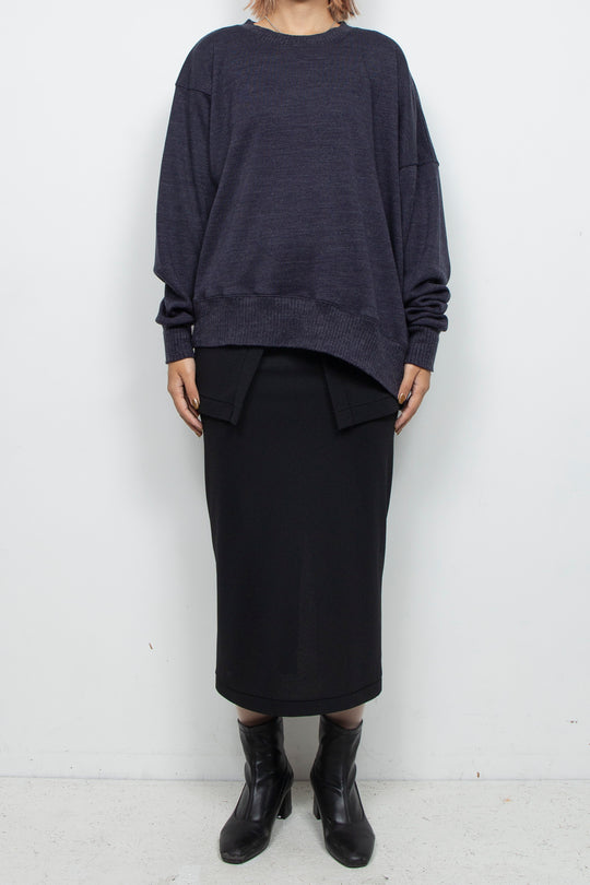 Asymmetric Smooth Knit Pullover Navy