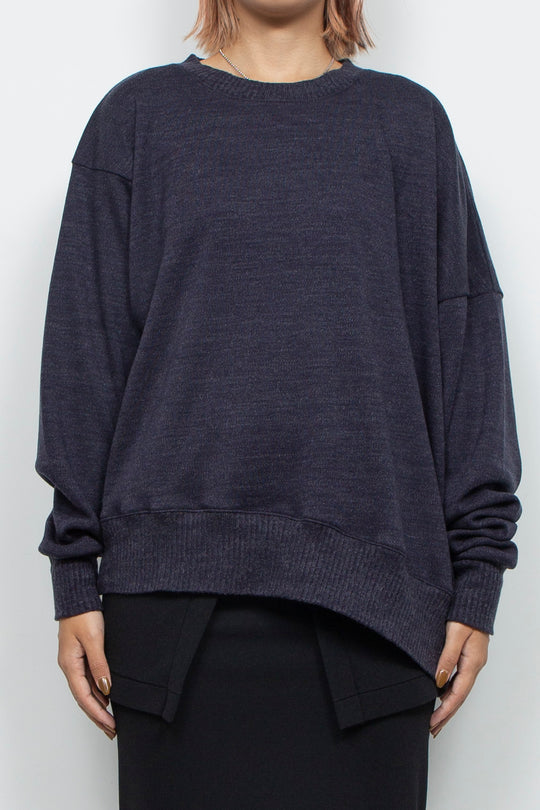 Asymmetric Smooth Knit Pullover Navy