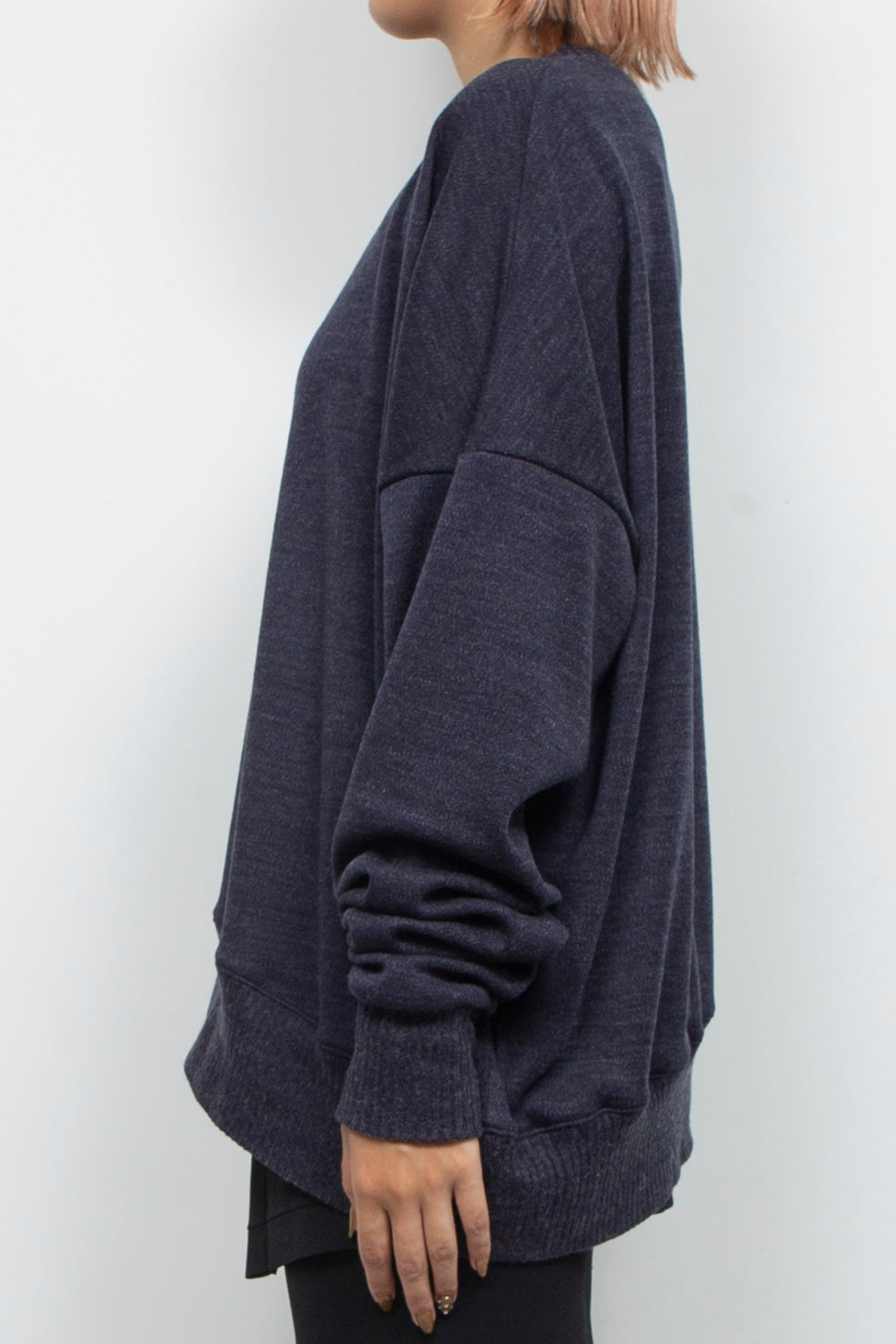 Asymmetric Smooth Knit Pullover Navy