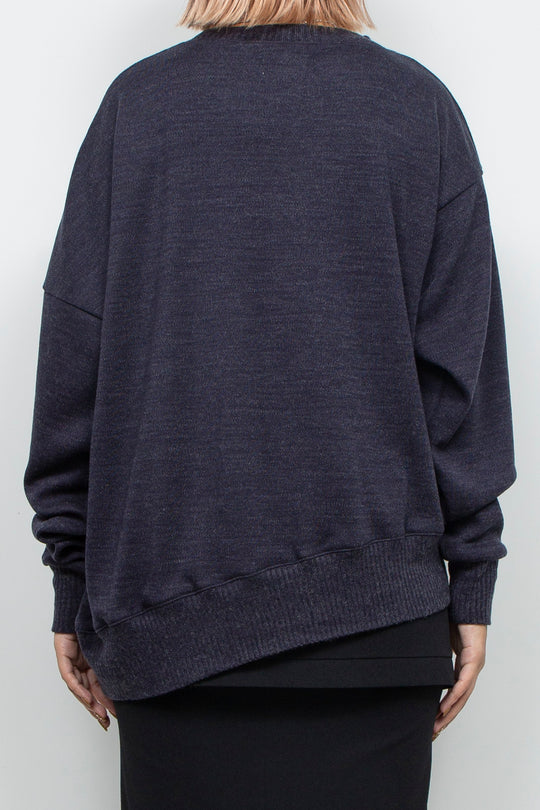 Asymmetric Smooth Knit Pullover Navy