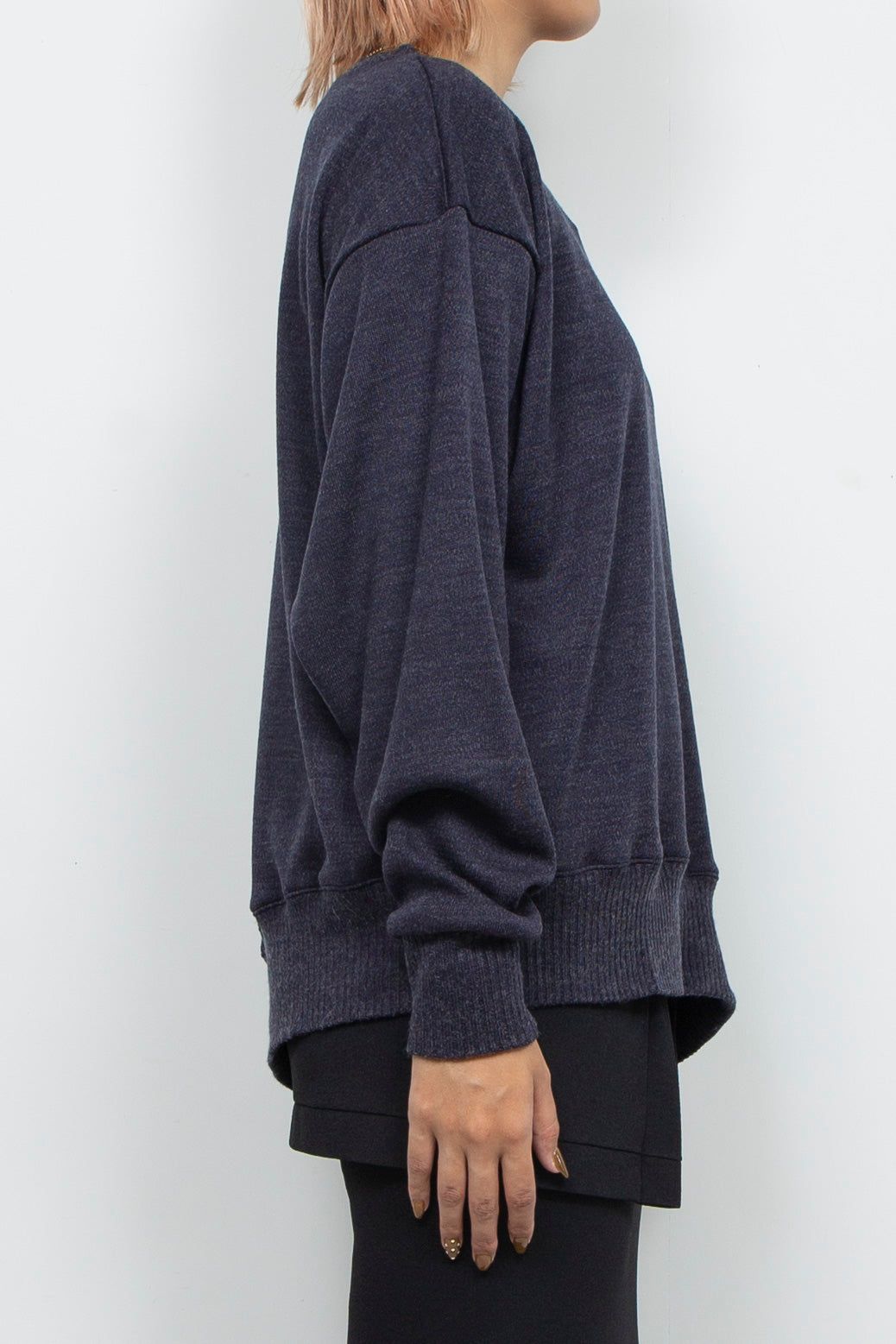 Asymmetric Smooth Knit Pullover Navy