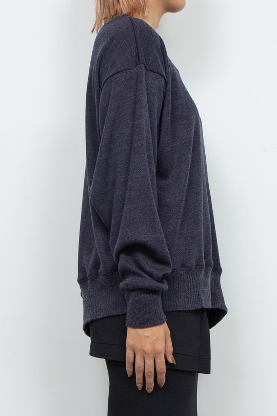 Asymmetric Smooth Knit Pullover Navy