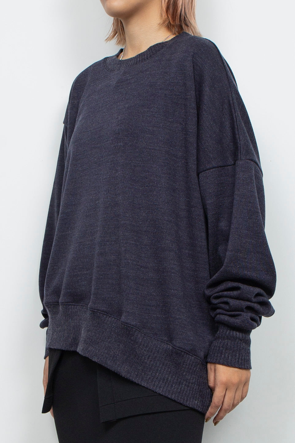 Asymmetric Smooth Knit Pullover Navy