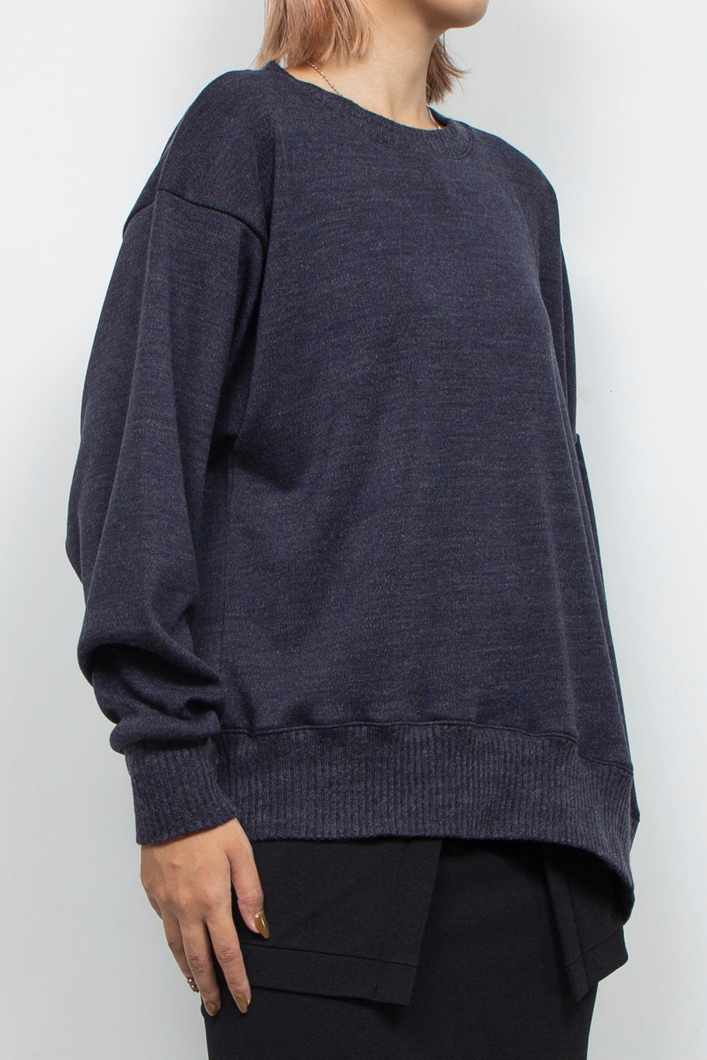 Asymmetric Smooth Knit Pullover Navy