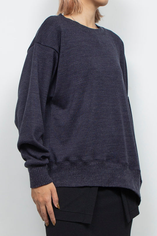 Asymmetric Smooth Knit Pullover Navy