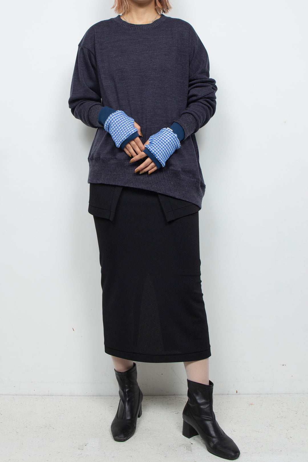Waffle Knit Sleeve Cuff Blue