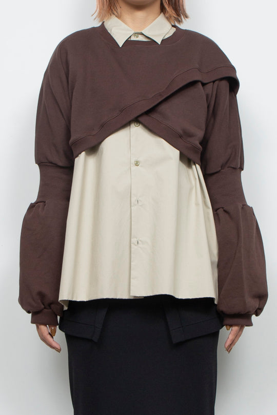 Wing Asymmetric Short Rib Top Brown