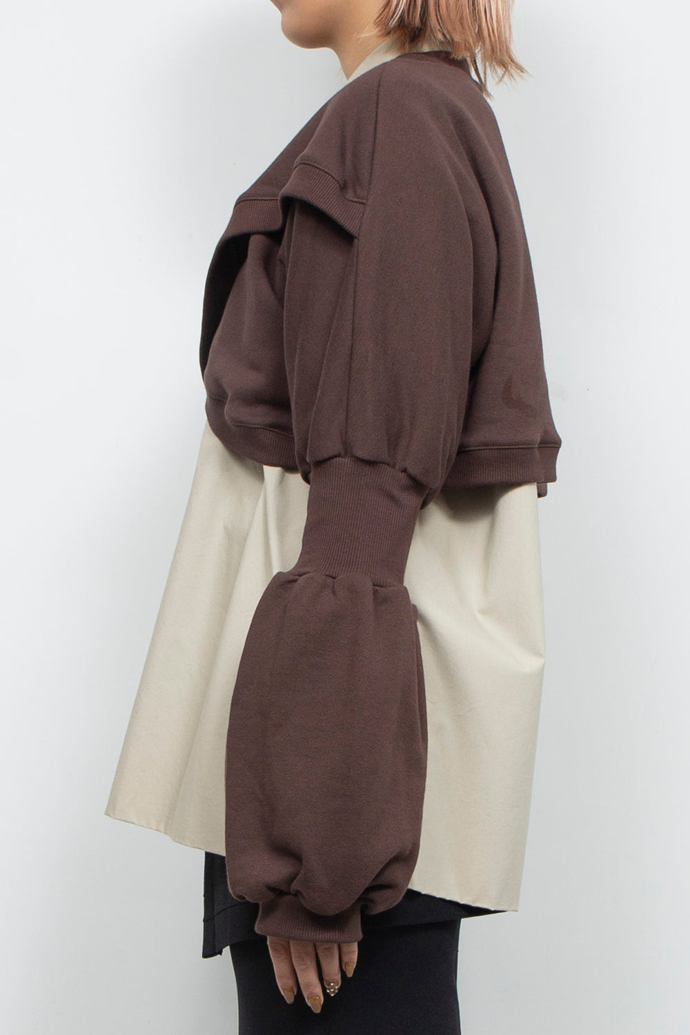 Wing Asymmetric Short Rib Top Brown
