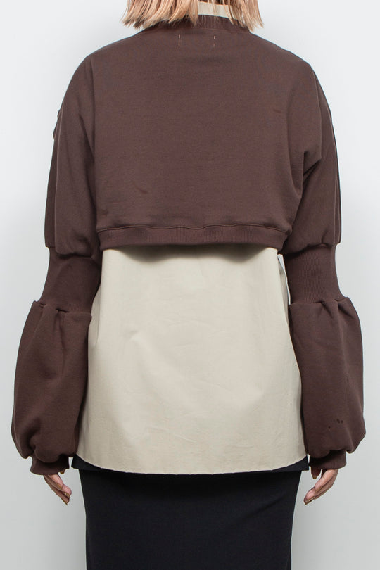 Wing Asymmetric Short Rib Top Brown