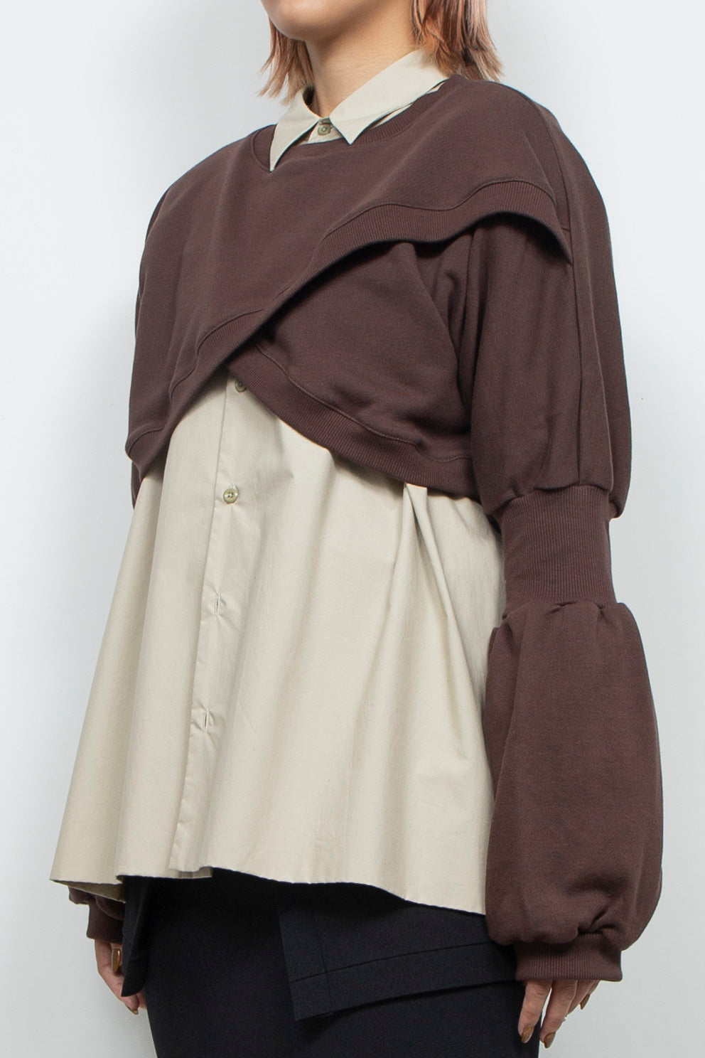 Wing Asymmetric Short Rib Top Brown