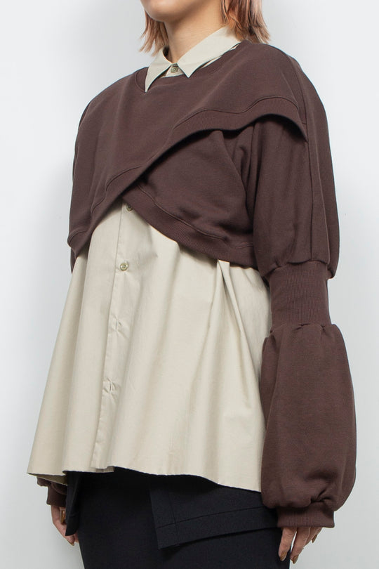Wing Asymmetric Short Rib Top Brown