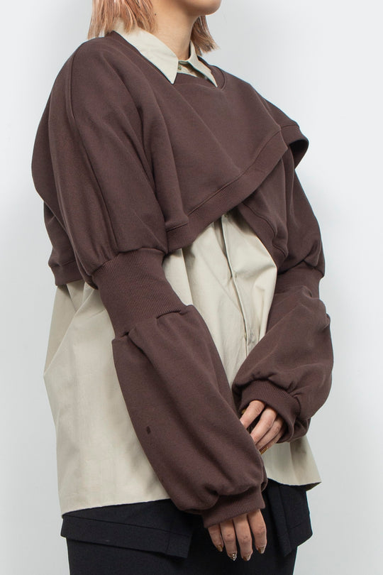 Wing Asymmetric Short Rib Top Brown