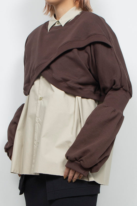 Wing Asymmetric Short Rib Top Brown