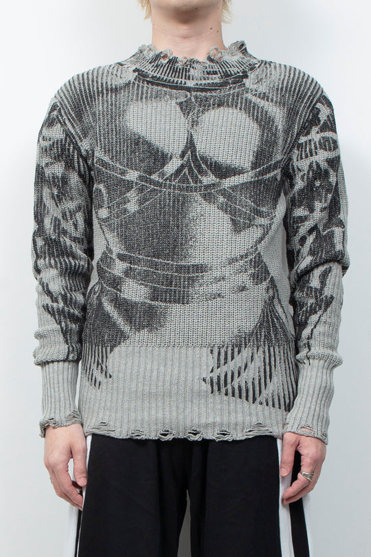 Vintage printed ripped  sweater