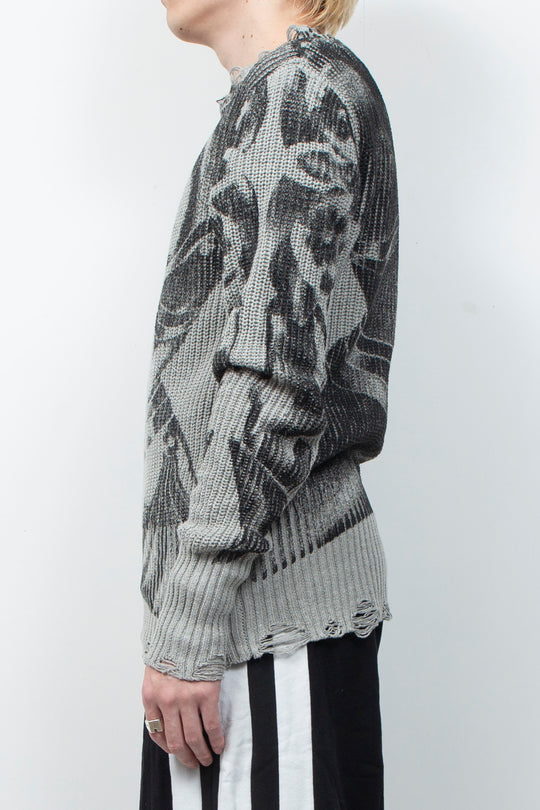 Vintage printed ripped  sweater