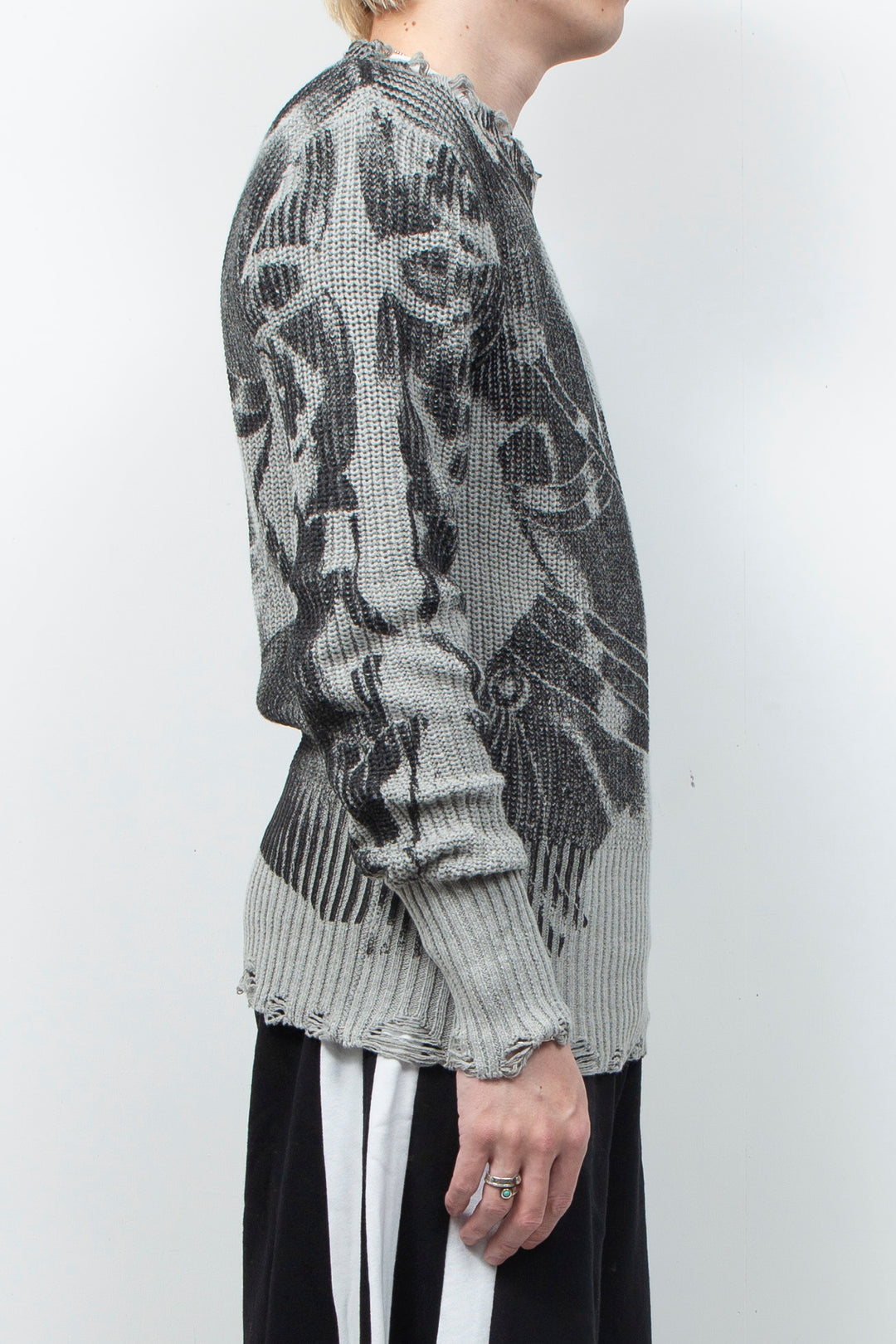 Vintage printed ripped  sweater