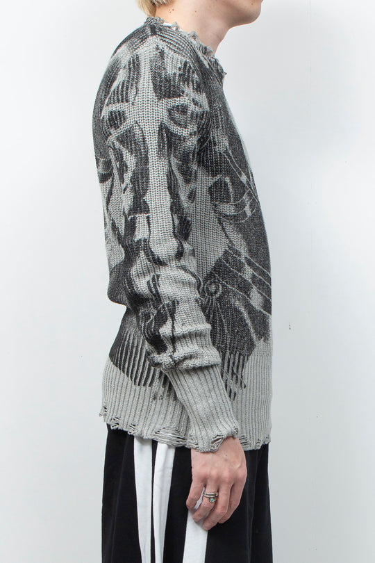 Vintage printed ripped  sweater