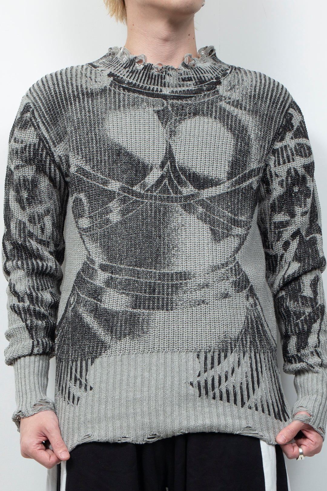 Vintage printed ripped  sweater
