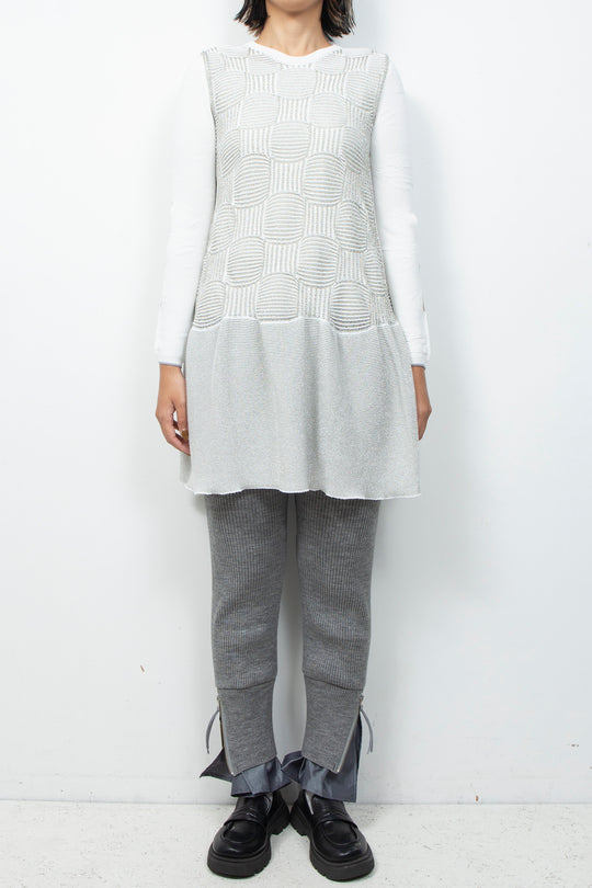 Sleeveless KNIT OP White×Silver
