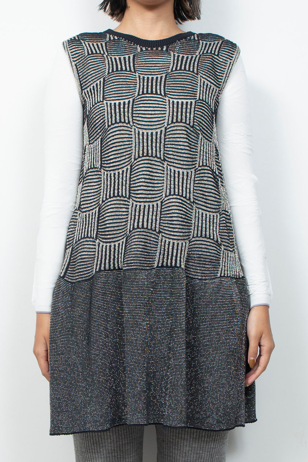 Sleeveless KNIT OP Black×Silver