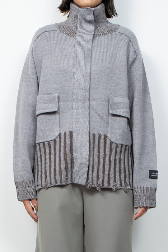 Zip knit coat Deep Gray×Brown