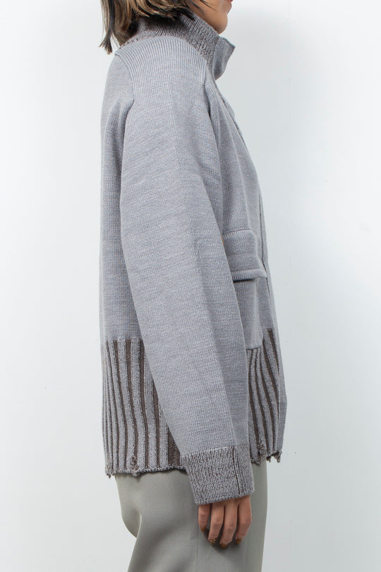 Zip knit coat Deep Gray×Brown