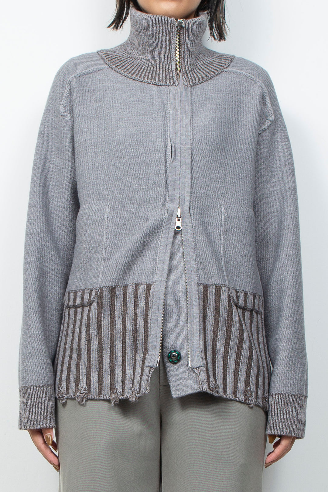 Zip knit coat Deep Gray×Brown