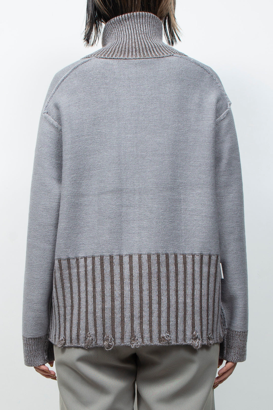 Zip knit coat Deep Gray×Brown