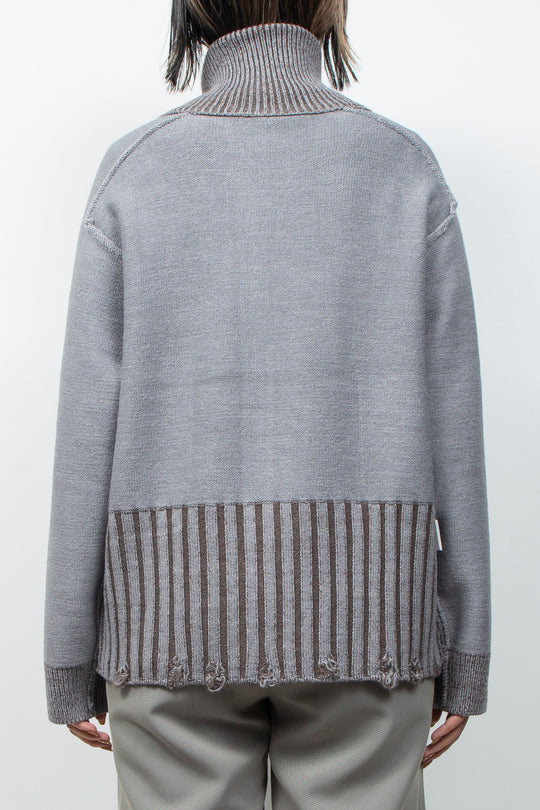 Zip knit coat Deep Gray×Brown