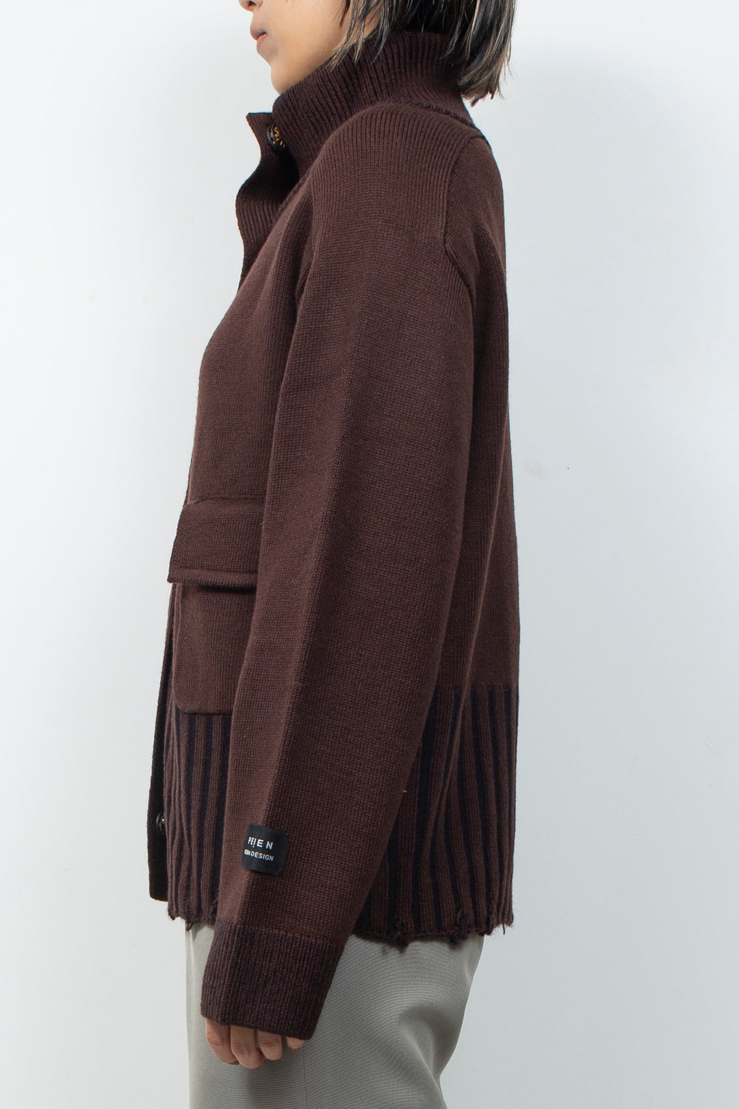 Zip knit coat Deep Red×Navy