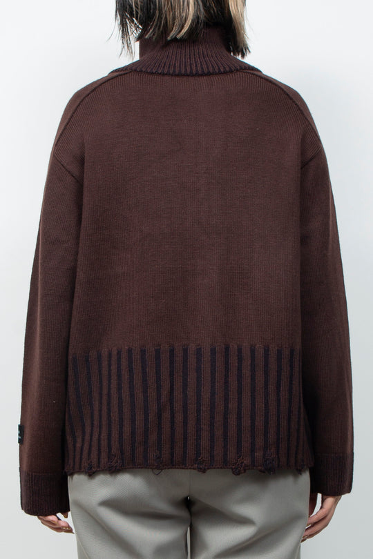 Zip knit coat Deep Red×Navy