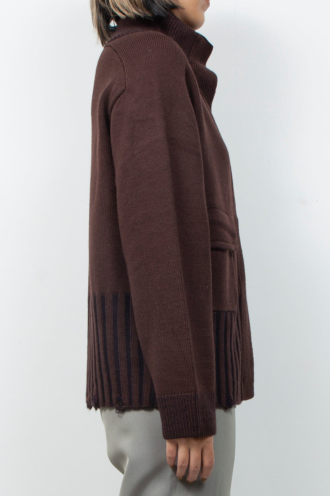 Zip knit coat Deep Red×Navy