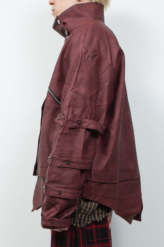 Burgundy oversized leather jacket