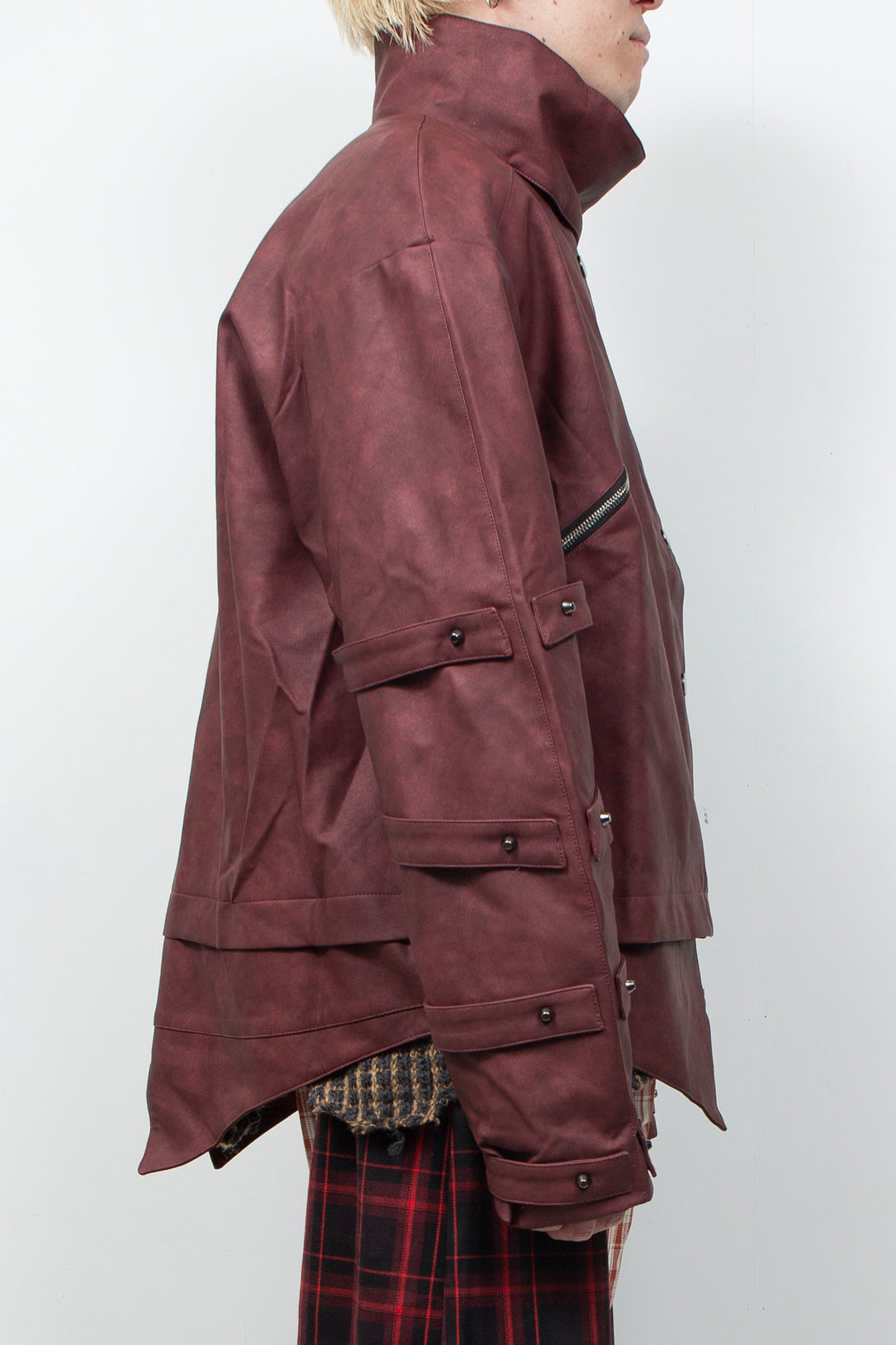 Burgundy oversized leather jacket