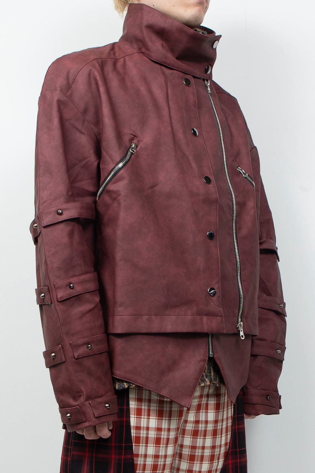 Burgundy oversized leather jacket