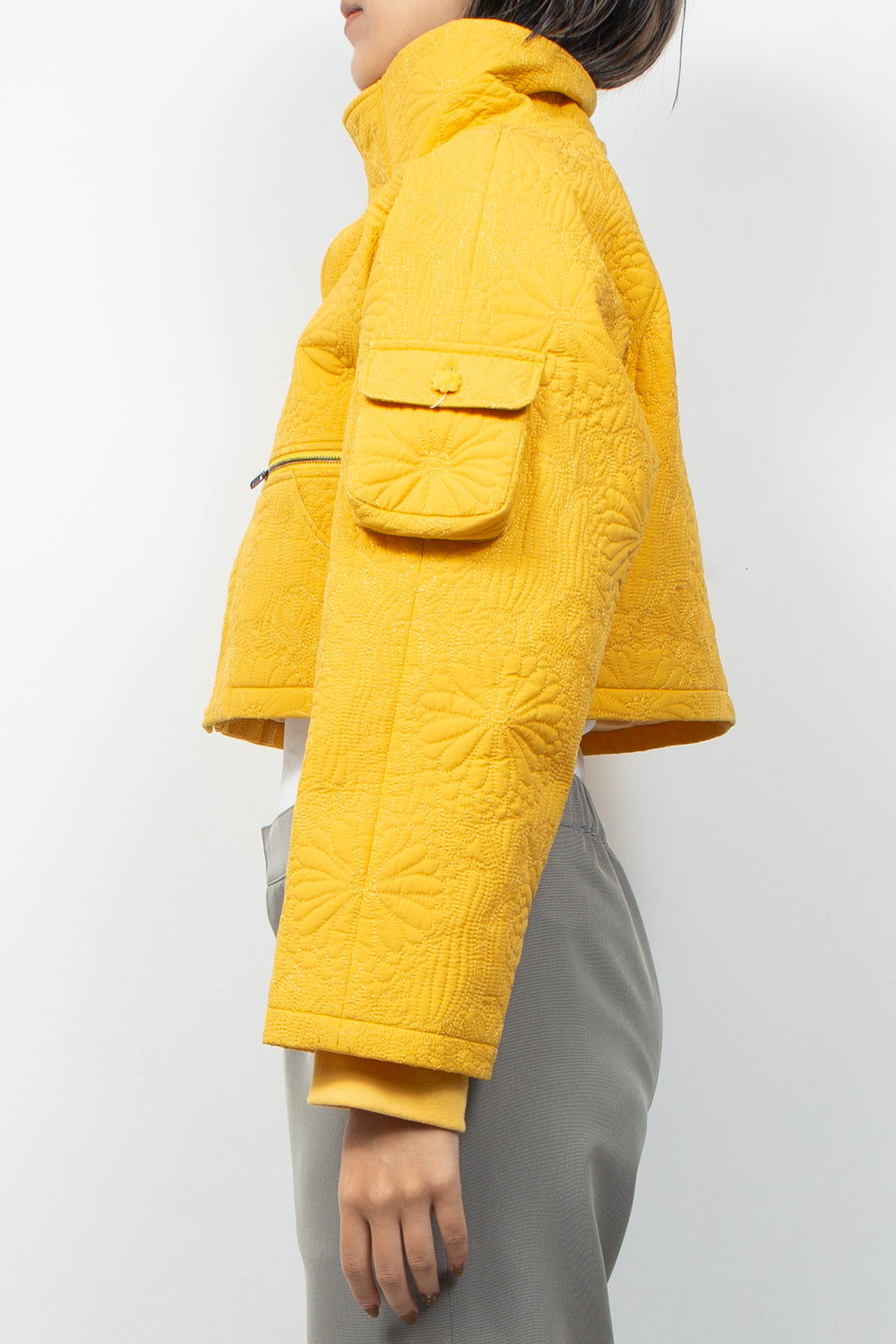 KIKU Quilted Cropped Jacket Yellow
