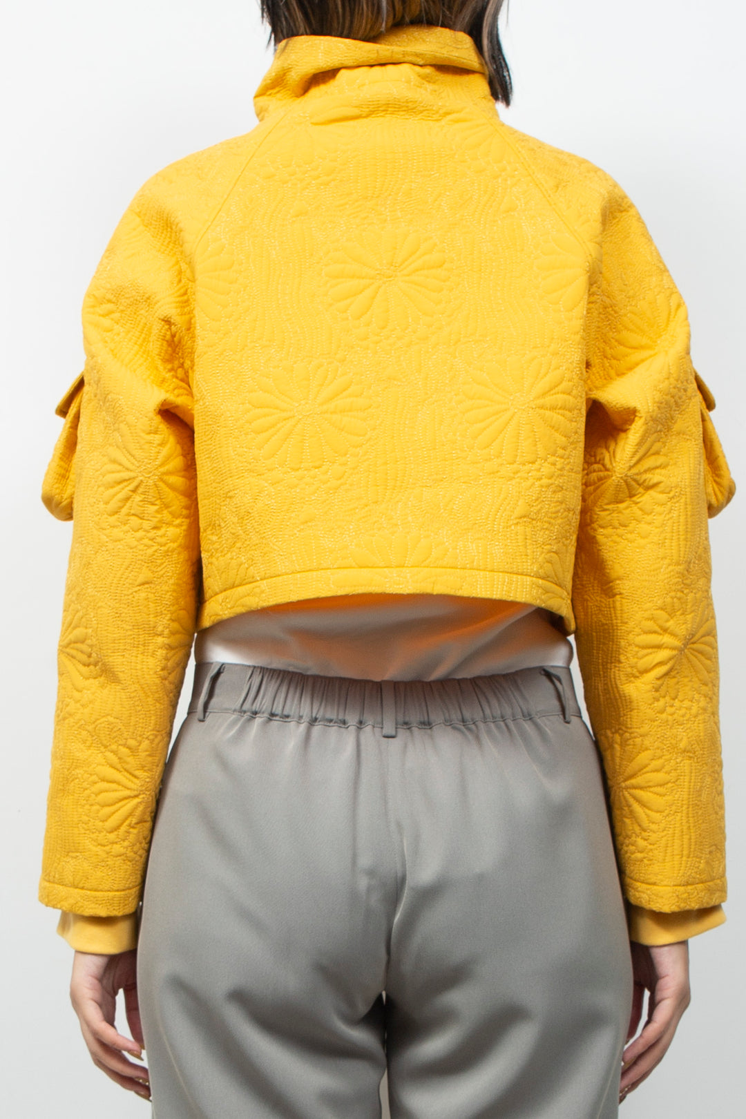KIKU Quilted Cropped Jacket Yellow