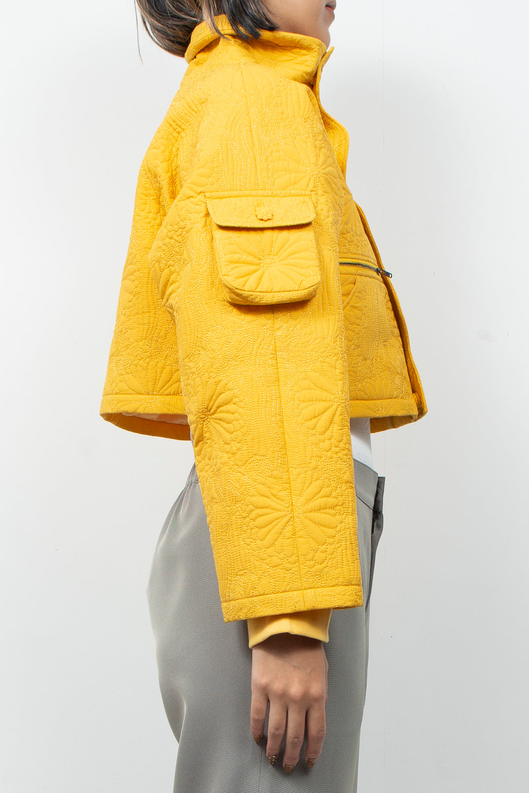 KIKU Quilted Cropped Jacket Yellow