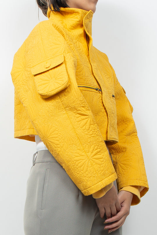 KIKU Quilted Cropped Jacket Yellow