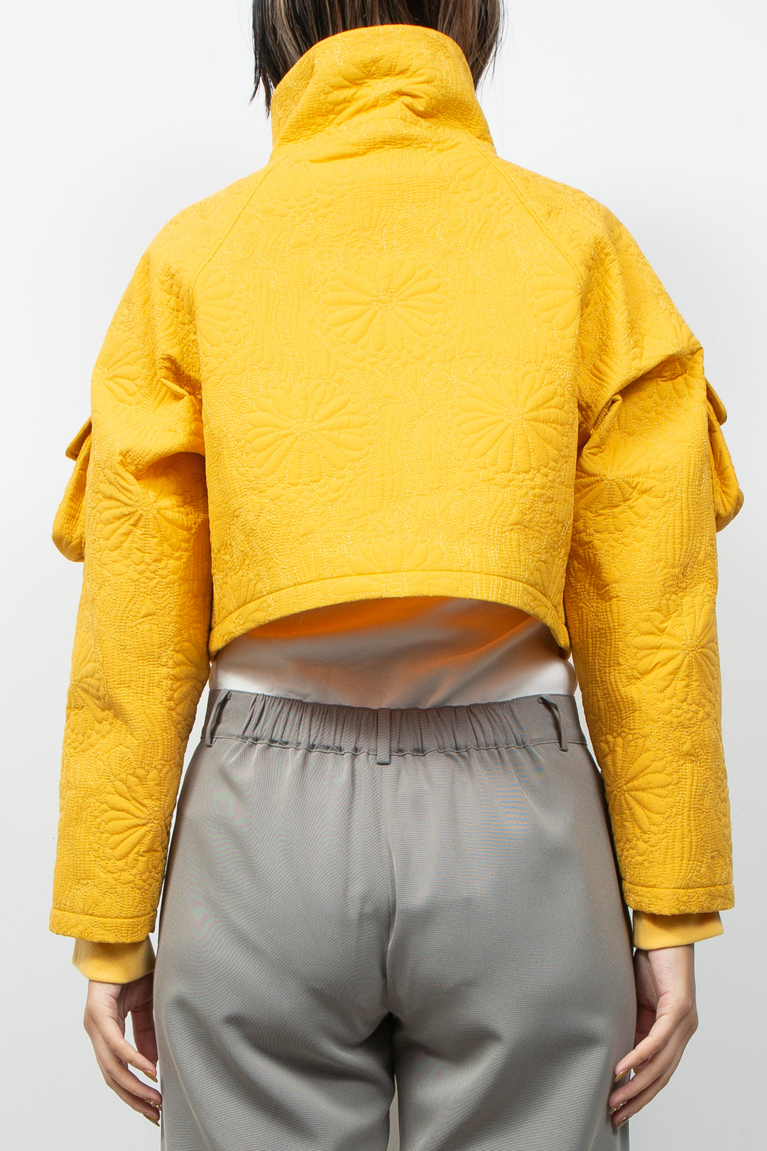 KIKU Quilted Cropped Jacket Yellow