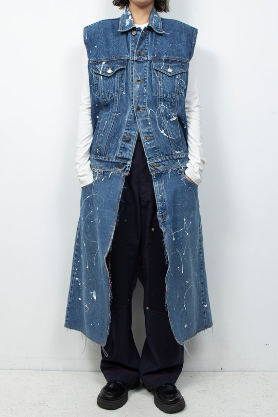 HAND PAINTING DENIM LONG VEST