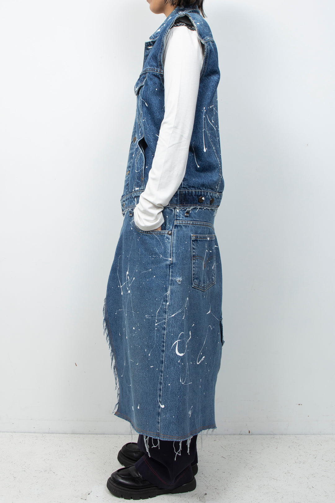HAND PAINTING DENIM LONG VEST