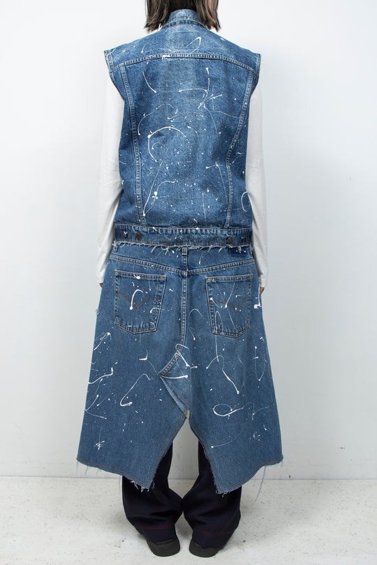 HAND PAINTING DENIM LONG VEST